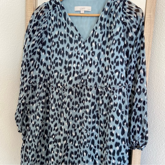 LOFT Leopard print blue dress - Picture 3 of 4